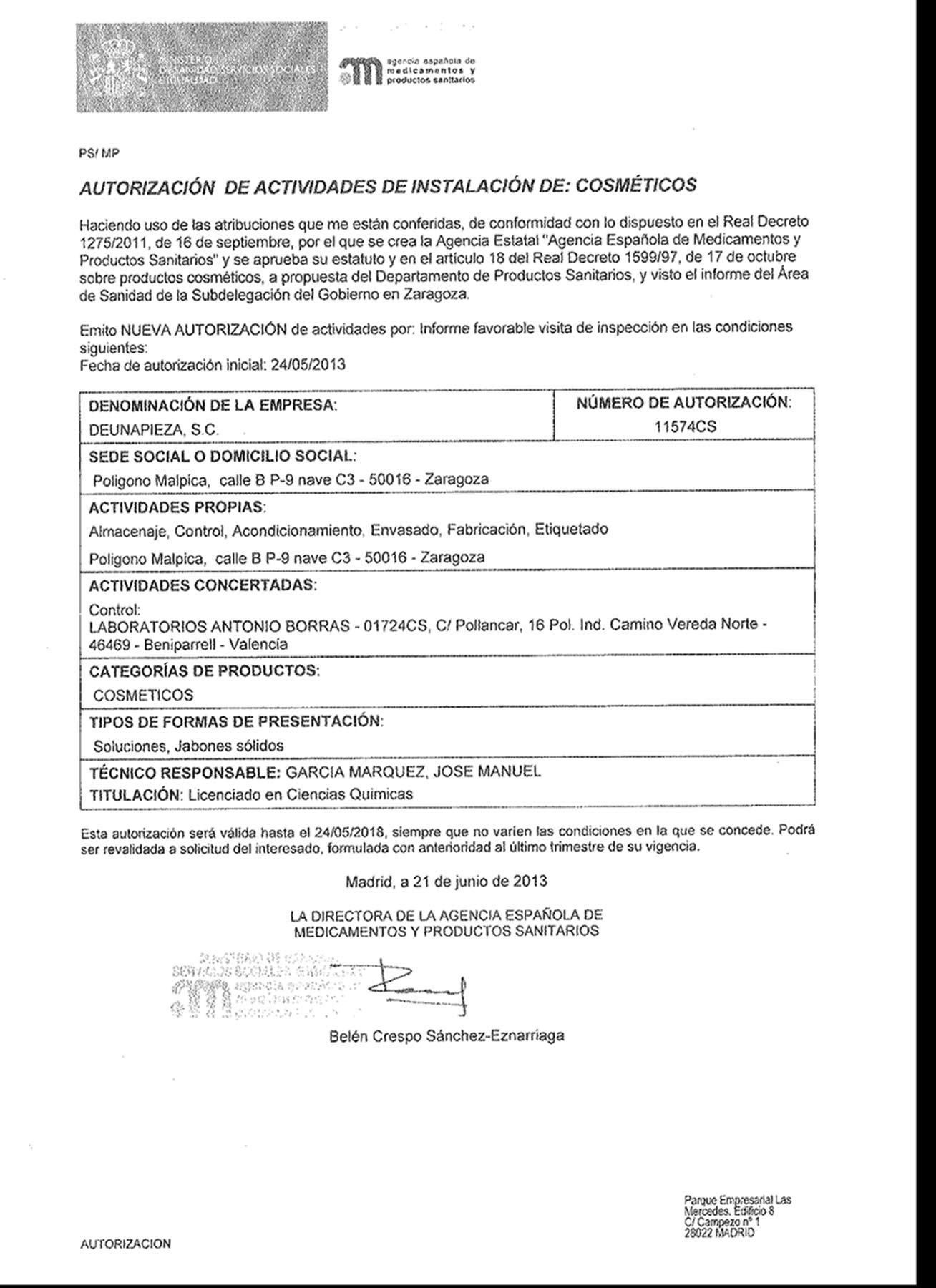autorización fabricantes Agencia Española Medicamento y Producto sanitario